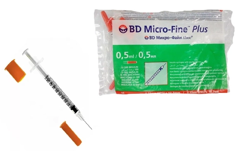 Шприц 0,5мл BD Micro Fine Plus инъекционный однократного применения инсулиновый U100 с иглой 30G 0,3х8мм