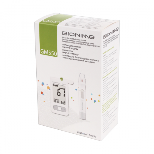 Глюкометр Bionime Rightest GM 550 в комплекте с тест полосками 10 штук, ланцетами 10 штук  в Казахстане, интернет-аптека Рокет Фарм