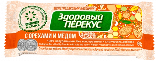 Многозлаковый батончик-мюсли "Здоровый перекус" с орехами и медом Батончик в Казахстане, интернет-аптека Рокет Фарм