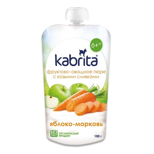 Пюре Кабрита Kabrita фруктово-овощное пюре с козьими сливками яблоко морковь 6+  в Казахстане, интернет-аптека Рокет Фарм