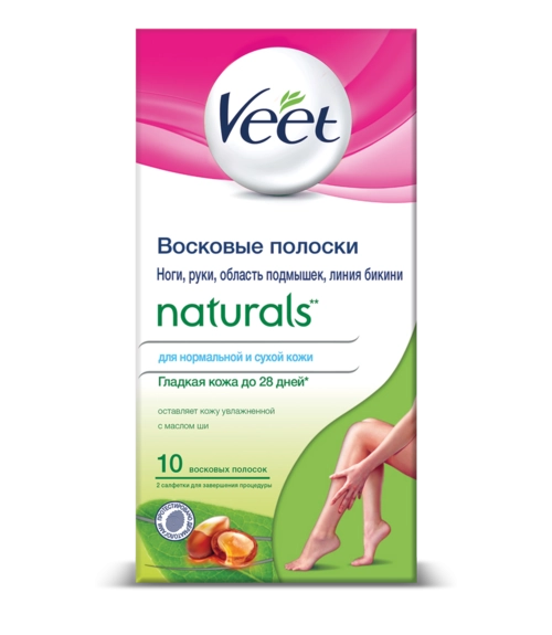 Восковые полоски Veet Naturals с маслом ши c технологией Easy-Gelwax   в Казахстане, интернет-аптека Рокет Фарм