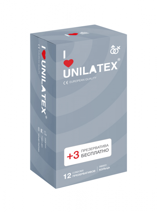 ПРЕЗЕРВАТИВЫ Unilatex Ребристые (кольца) №12+3  в Казахстане, интернет-аптека Рокет Фарм