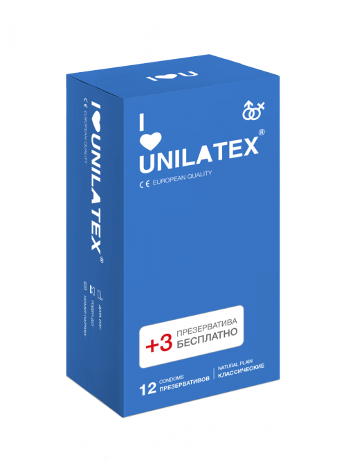 UNILATEX Презервативы классические12+3шт  в Казахстане, интернет-аптека Рокет Фарм