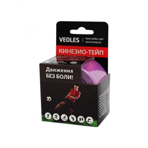 VEOLES Кинезио-тейп с усиленной фиксацией фиолетовый 5*5см рулон  в Казахстане, интернет-аптека Рокет Фарм