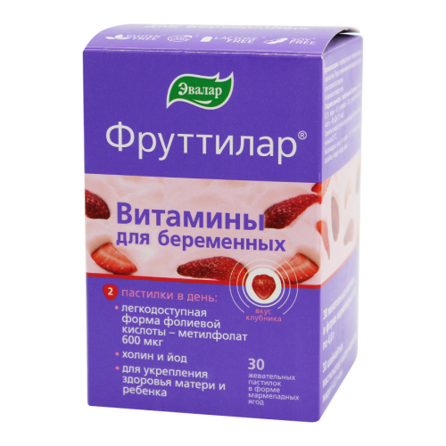 ЭВАЛАР Фруттилар Витамины для беременных Клубника 30 жевательные пастилки  в Казахстане, интернет-аптека Рокет Фарм