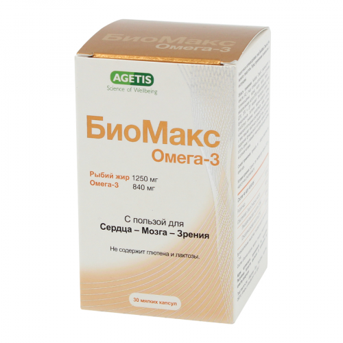 AGETIS БиоМакс Омега-3 30капсул  в Казахстане, интернет-аптека Рокет Фарм