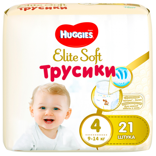 HUGGIES Трусики Elite Soft 4 9-14кг 21шт  в Казахстане, интернет-аптека Рокет Фарм