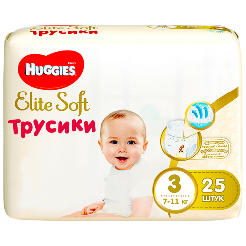 HUGGIES Трусики Elite Soft 3, 6-11кг 25шт  в Казахстане, интернет-аптека Рокет Фарм