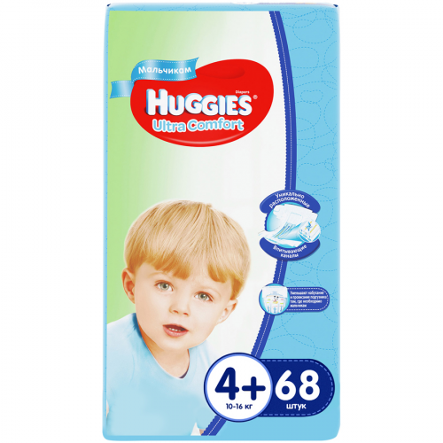 HUGGIES Подгузники Ultra comfort 4+, 10-16кг, 68шт для мальчиков  в Казахстане, интернет-аптека Рокет Фарм