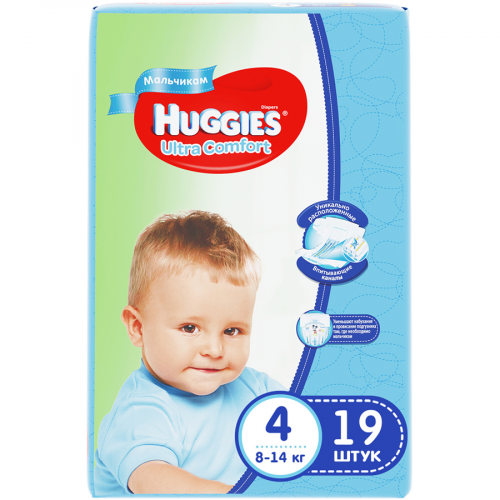 HUGGIES Подгузники Ultra comfort 4, 8-14 кг 19шт для мальчиков  в Казахстане, интернет-аптека Рокет Фарм