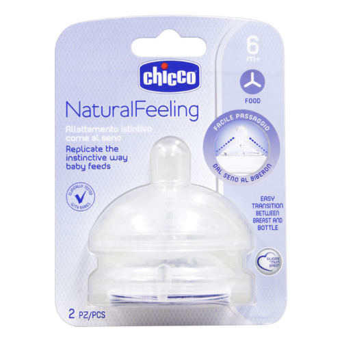 CHICCO Соска для бутылочки Natural Feeling для каш 6м+, 2шт  в Казахстане, интернет-аптека Рокет Фарм