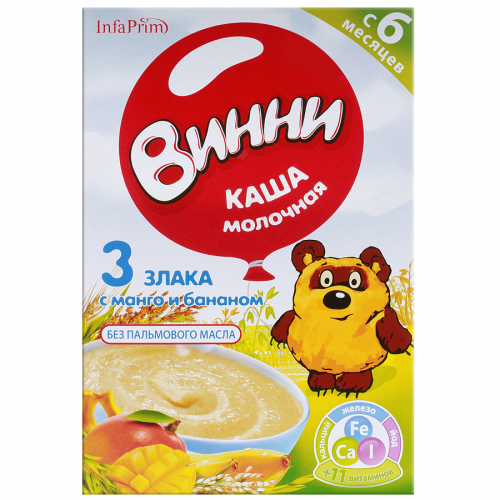 ВИННИ Каша молочная 3 злака с манго и бананом 6м+ 200гр  в Казахстане, интернет-аптека Рокет Фарм