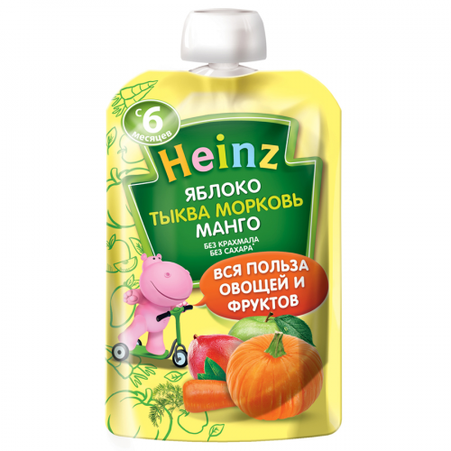 HEINS Пюре Яблоко-тыква-морковь-манго (пауч) 90гр  в Казахстане, интернет-аптека Рокет Фарм