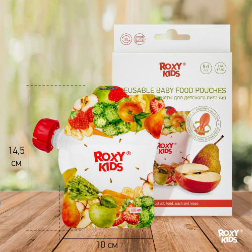 Пакеты для хранения фруктового пюре Roxy Kids с ложечкой 5 шт  в Казахстане, интернет-аптека Рокет Фарм
